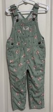 OshKosh B'Gosh Vestbak Bib Overalls Girls size 24 months Green Pink Floral