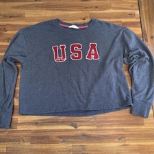 Lucky Brand Women  s Navy Blue Cropped Usa Sweatshirt Size Large