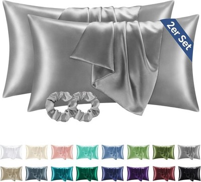 BEDELITE Seidenkissenbezug Alternative 40 x 80 Grau - Satin Kissenbezug 2er Set