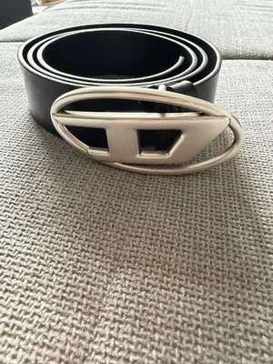 Diesel B-1DR Black Leather Oval D Logo Belt Size 105 42