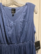 Simply Vera Vera Wang Dress Womens L Blue Sleeveless Pleated Faux V-Neck P Large