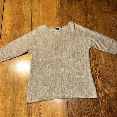Sequin Sparkle Open Knit Sweater Blue Saks Fifth Avenue Medium NYE Holiday