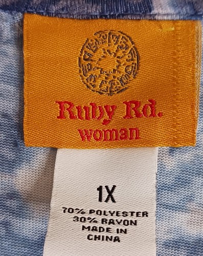 Ruby Rd Blue Top Ruby Rd Top Womens 1X Blue Sheer Lightweight Floral 3/4 Tie Sleeve ...