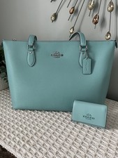 Coach Gallery Tote in Faded Blue with Matching Micro Wallet NWT