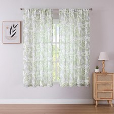 SXZJTEX Semi Sheer Leaf Curtains,Botanical 52W x 63L Pack of 2 , Green