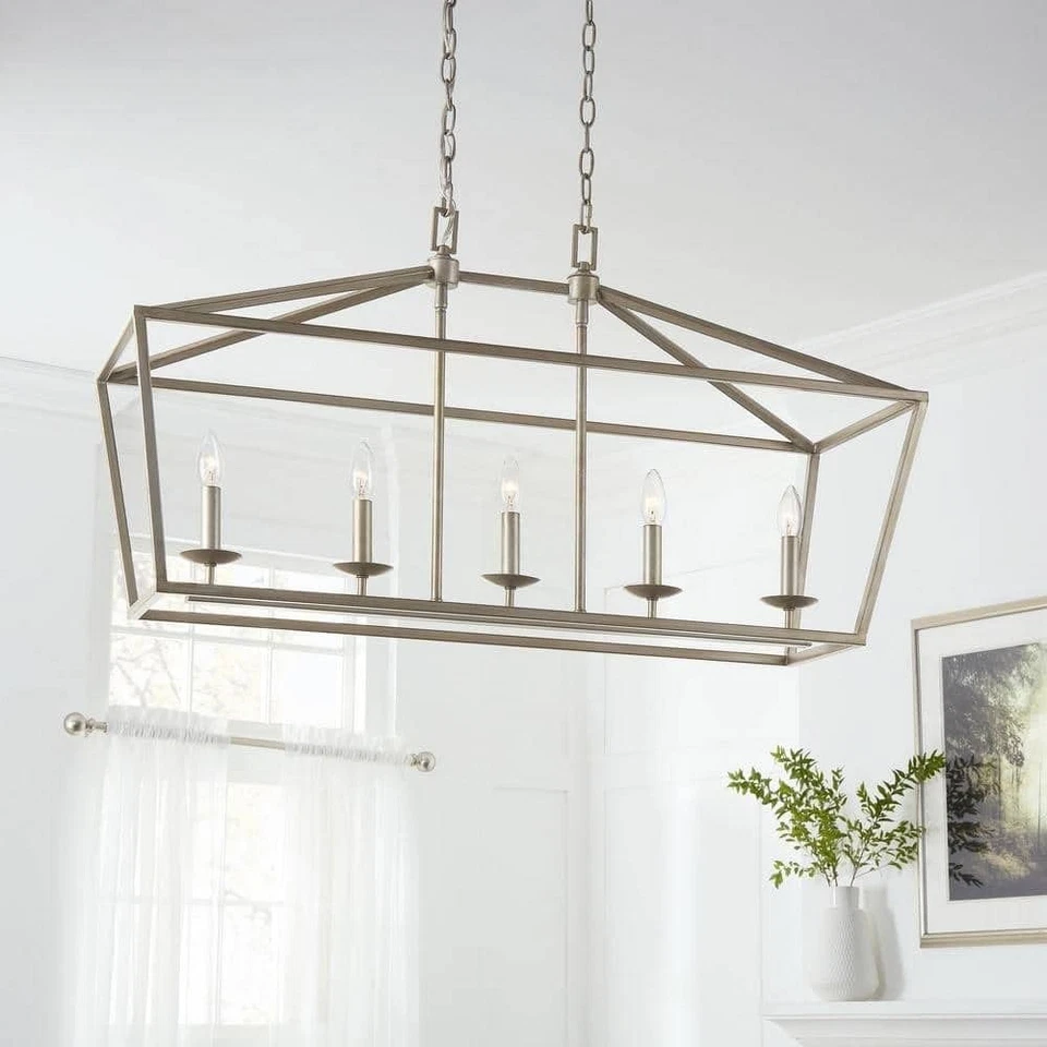 Weyburn 36 in. 5-Light Brushed Nickel Farmhouse Linear Chandelier Light Fixture - Image 2 of 4