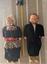 Antique Mechanical Dutch Walking Dolls Pair 16.5" Bisque Head Wood Shoes
