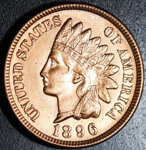 1896 INDIAN HEAD CENT - With LIBERTY & 4 DIAMONDS - AU UNC