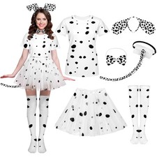6 Pieces Halloween Women Dalmatian Costume, Dalmatian Shirt Headband Tail Bow...