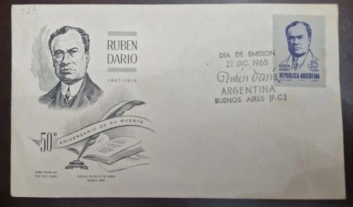 CMI) 1965. ARGENTINA. PERSONALITY. FDC. RUBÉN DARÍO. 50TH ANNIVERSARY OF HIS DEA