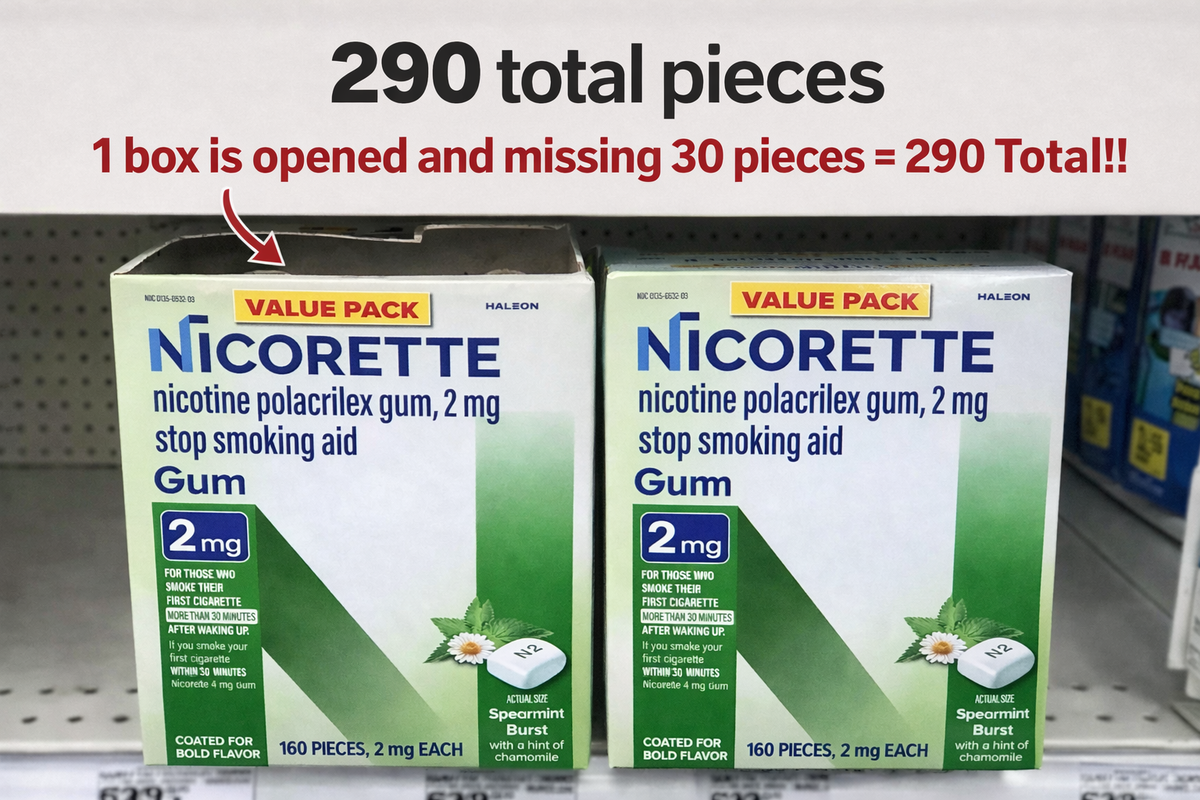 2 x Nicorette Nicotine Gum 2MG Coated Spearmint Burst Flavor 290 Pcs EXP  2028