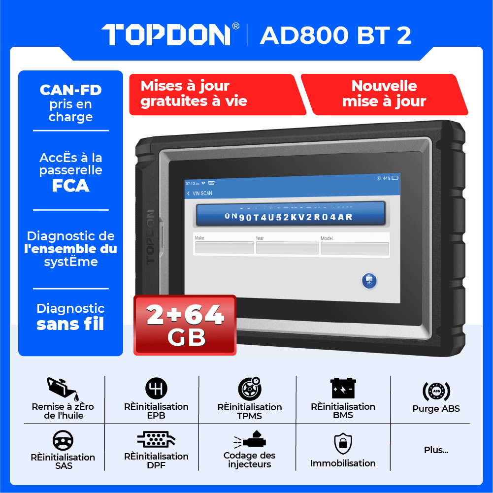 Valise Diagnostic Véhicule TOPDON ArtiDiag800 BT 2 Scanner OBD2 Électronique