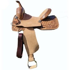 Roughout Western Horse Saddle Barrel Racing Tooled Leather Saddle Hard Seat