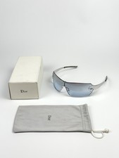 Vintage Christian Dior DIORGO YB76H Shield Sunglasses Silver Y2K NO FEES TO US 
