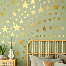 Gold Star Wall Stickers 117 PCS Removable Peel and Stick PVC Gold Stars Decal...