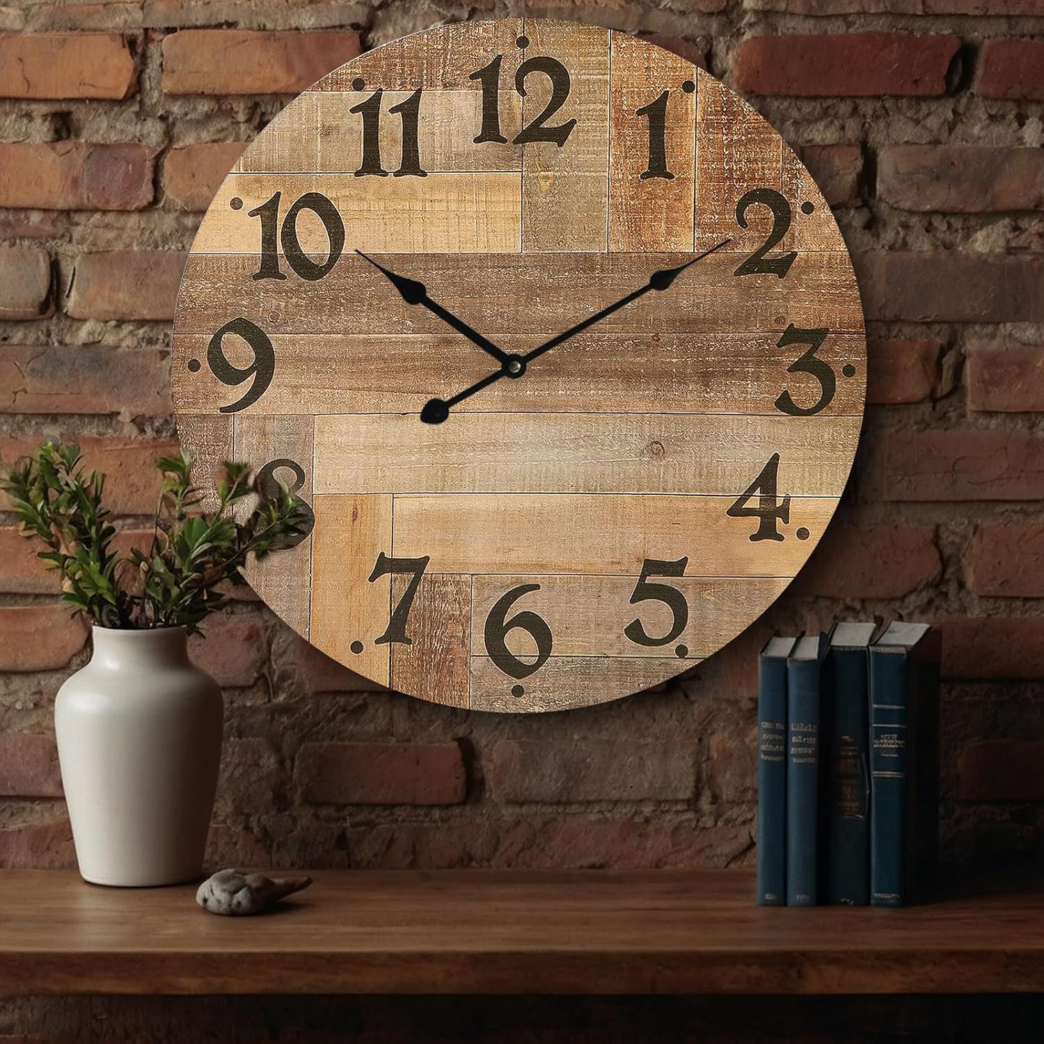 24" Silent Retro Wall Clock - Large Non-Ticking Farmhouse Decor with Big Numbers
