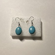 Turquoise Oval Dangle/Drop Hook Earrings Metal 2 Gemstones for Lobe