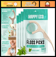 Dental Floss Picks 200ct - Double Thread Flossers, Vegan Handle, Mint Flavor, Gu