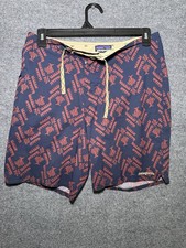 Patagonia Mens Navy Blue W Orange Print Board Shorts Swim Trunks Size 32