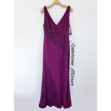 LRL Ralph Lauren Womens Payella Gown Dress Purple Floral Lace Stretch 10 New