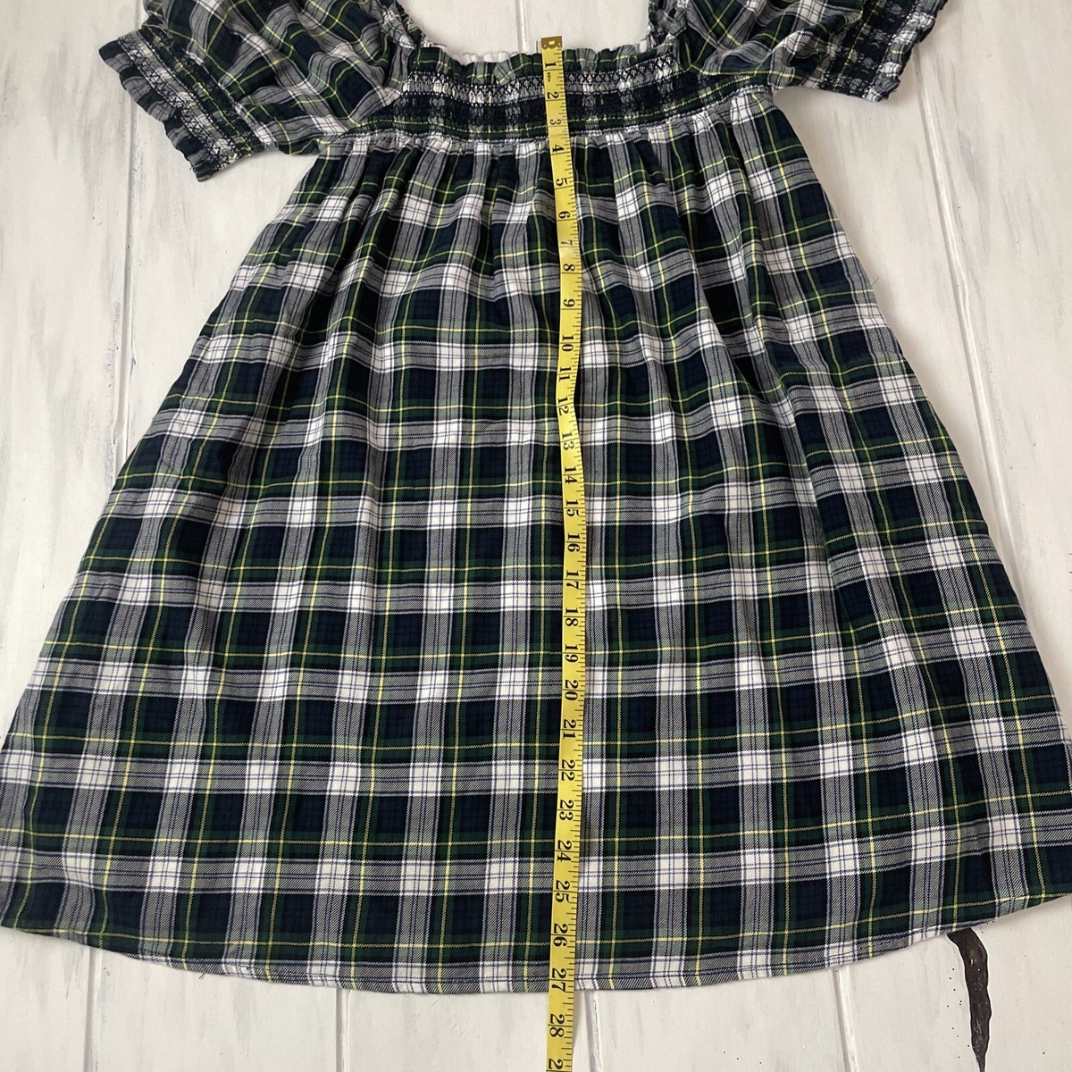 american eagle green plaid dress Size Small Green/Blue Plaid babydoll dress
