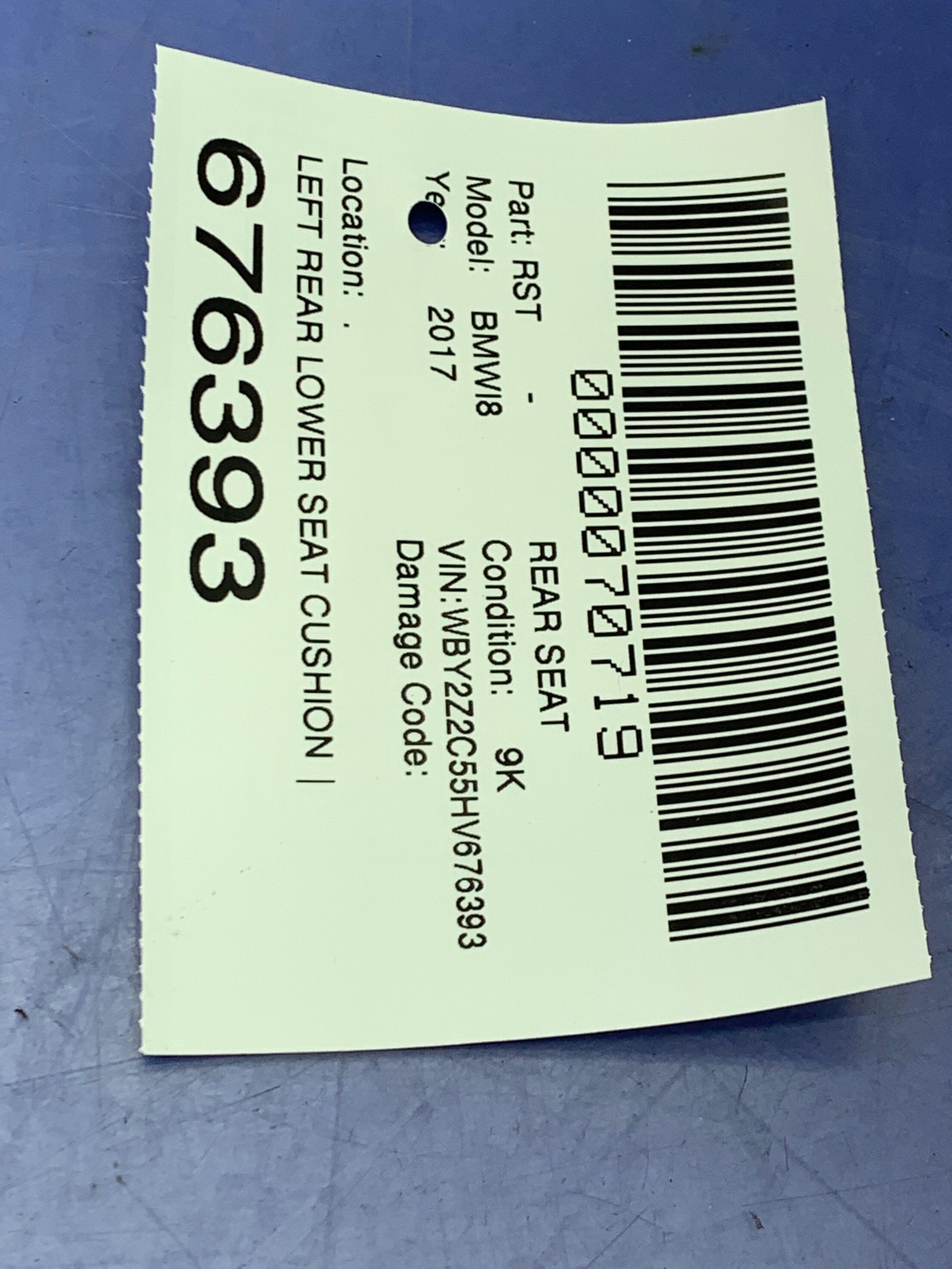 2014 - 2020 BMW I8 OEM LEFT REAR LOWER SEAT CUSHION | AMIDO LEATHER 10587515