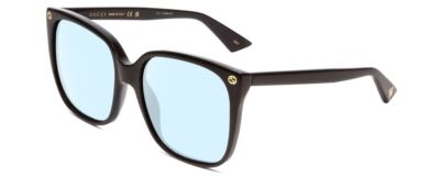 GUCCI GG0022S Ladies Cateye Blue Light Filter Glasses Gloss Black Gold Logo 57mm