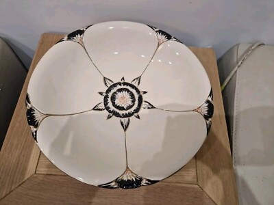Vintage Royal Norfolk schwarz & cremefarben groß Ladegerät Teller Schale Tudor Rose 31 cm Durchmesser