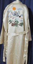 1950's Ivory Satin Kimono Robe w Embroidered Cranes - Shirley LG - Korea