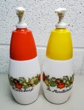 Vtg Pair Corning Spice Of Life GEMCO Pump Dispensers KETCHUP* (HTF!) & Mustard