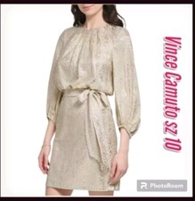 NWT Vince Camuto Leopard-print  Blouson Bodice long sleeves Mini Dress 10P