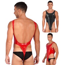 Mens Underwear Shiny Mens Bodysuit One Piece Catsuit Crotchless Leotard Dance