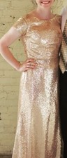 Gold Sequin Short Sleeve Bridesmaid Dress w/ Open Back Size 4, Hemmed 
