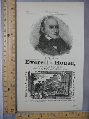 Rare Original Antique 1889 John Quincy Adams Everett House Advertising Art Print