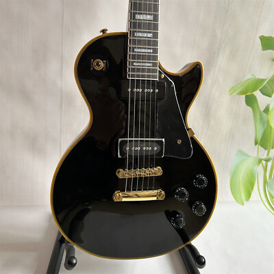 Custom 6- String Gloss Black Electric Guitar Mahogany Body 2 P90 Pickups 