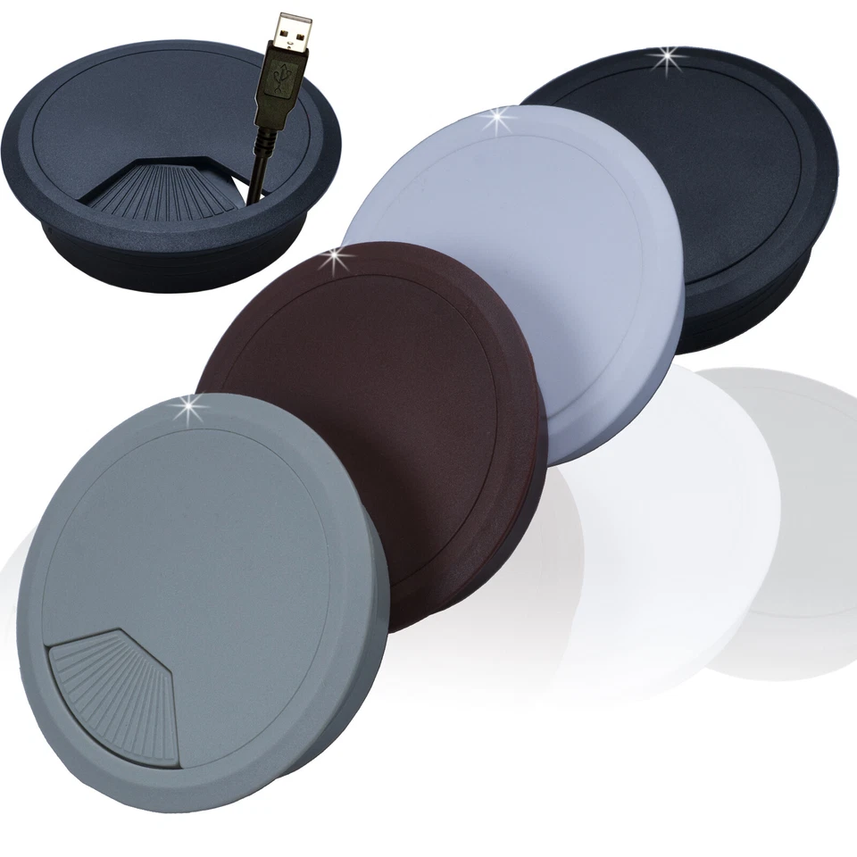 Kabeldurchlass 10 x Kabeldose Kabeldurchführung Kabelauslass Weiß Schwarz Büro