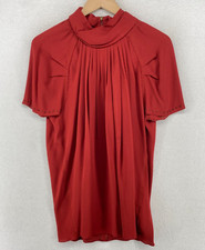 MARC JACOBS RUNWAY Top 8 Beaded Silk Georgette Crepe Pleated Mock Neck Red USA