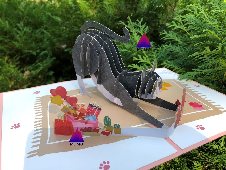 3D Pop Up Greeting Card Cat Kitty Funny Pet Vacation Party Anniversary Love Kids - Image 2 of 4