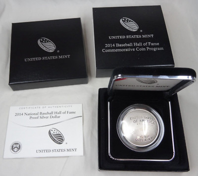 2014-P Baseball Hall of Fame Commemorative Proof Silver Dollar US Mint Box COA