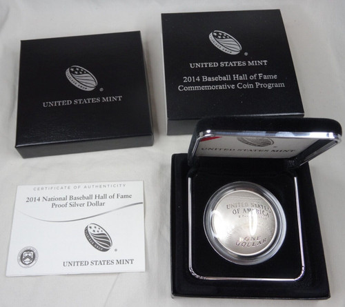 2014-P Baseball Hall of Fame Commemorative Proof Silver Dollar US Mint Box COA