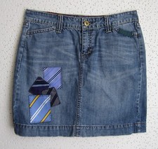 TOMMY HILFIGER - Blue Distressed Denim Fancy Patches Straight Above Knee Skirt 4