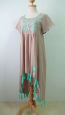Women's Hand Embroidered Tunic Kaftan Dress, Tassel Cotton Summer Beach Dress