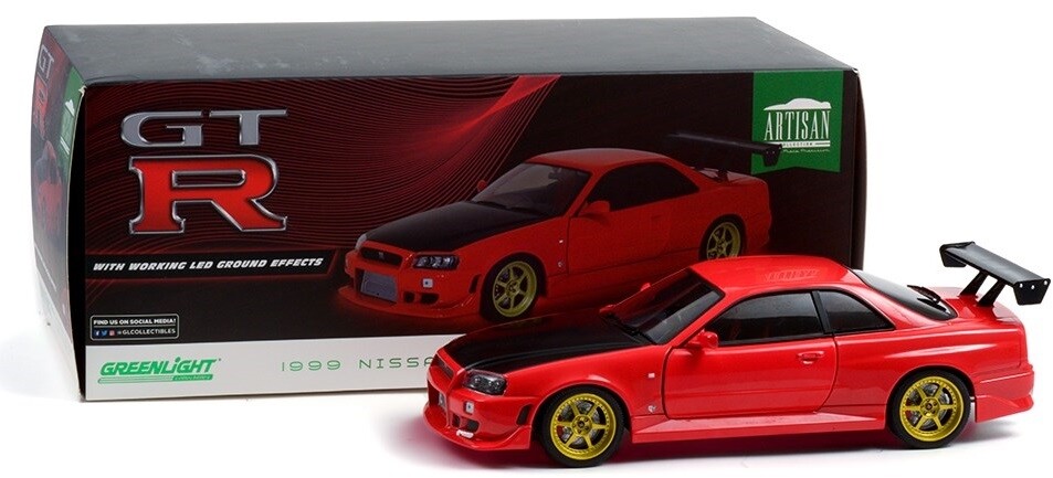 【希少】GREENLIGHT LED GT-R 1:18 GREENLIGHT, NISSAN Skyline GT-R (R34) 1999 rot mit