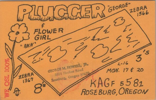 CB radio QSL postcard KAGF-5581 George Ann Howell 1970s Roseburg Oregon