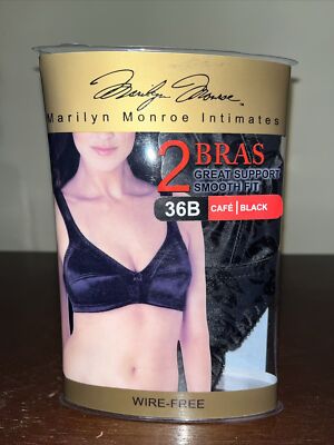 Marilyn Monroe Wire-Free Bra Lot Of 2 Size 36B Black & Cafe Tan MM2153