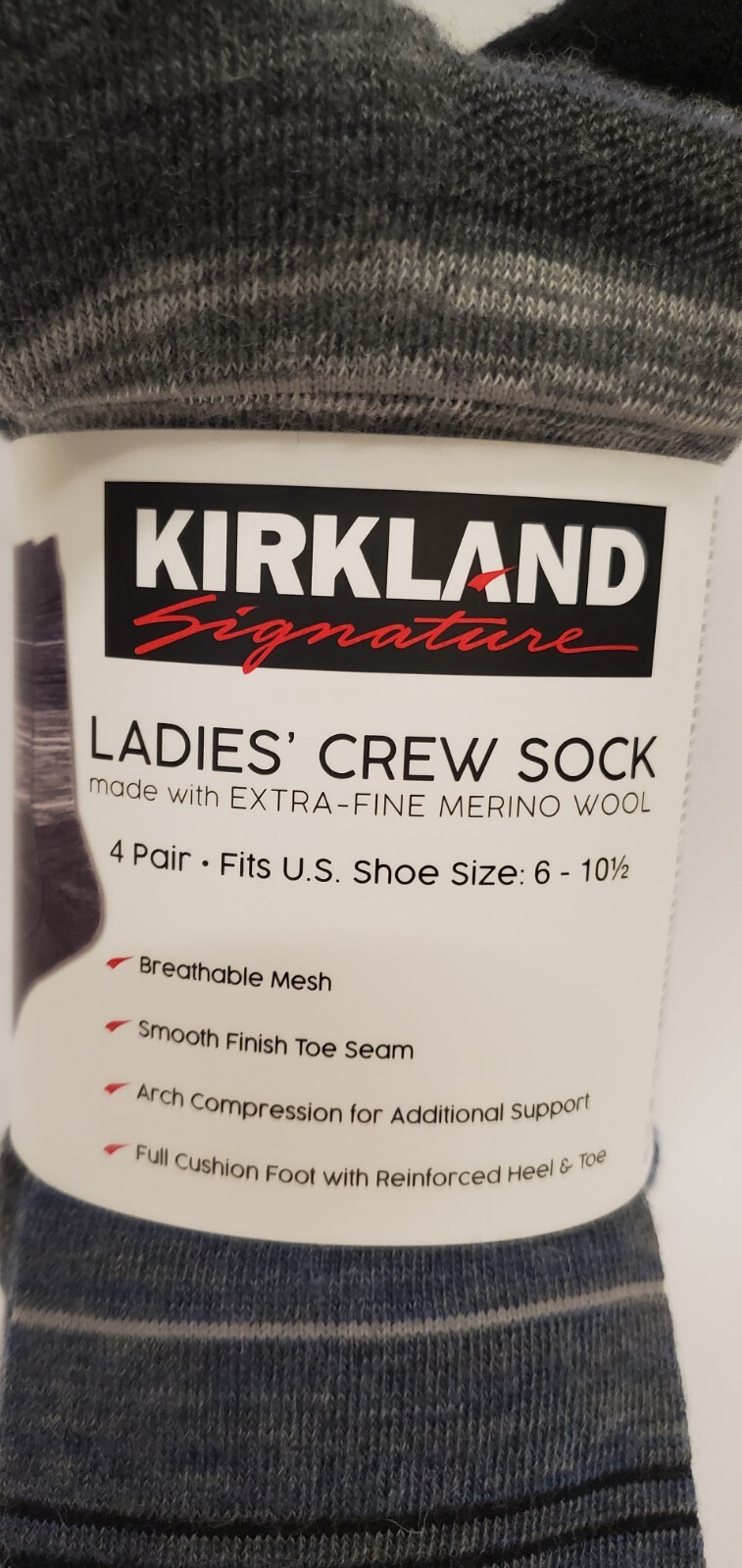 KIRKLAND Signature Ladies' Extra-Fine Merino Wool Crew Socks, Blue