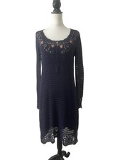 Whistles Midi Dress UK10 Navy Blue Embellished Beaded Sleeveless Elegant Evening