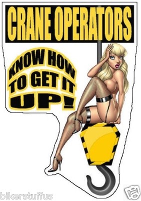 CRANE OPERATOR - KNOW HOW TO GET IT UP HARD HAT STICKER BUMPER STICKER
