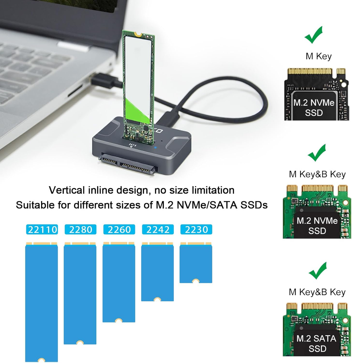 ANYOYO NVMe a USB 3.2 tipo C, carcasa de cable M.2 portátil para SSD M