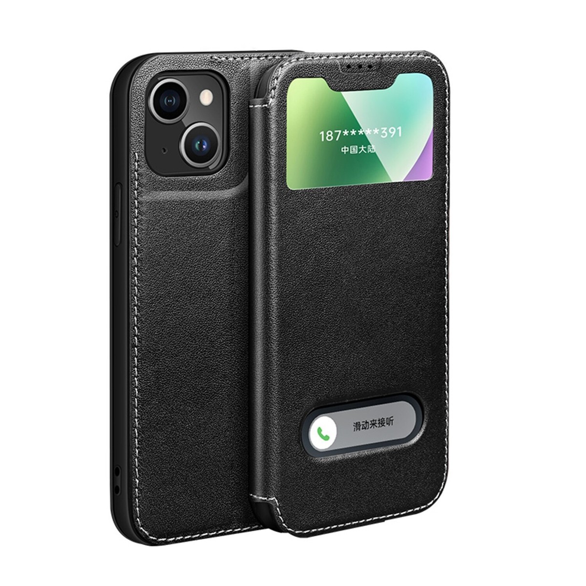 Genuine Leather Flip Case for iPhone 16 Pro Max 15 Dual Window